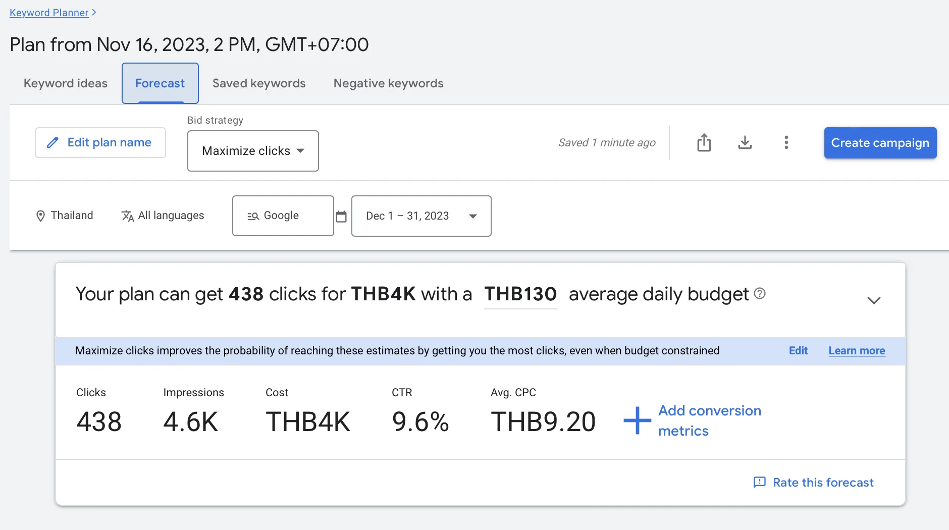 วิธีใช้ Get search volume and forecasts