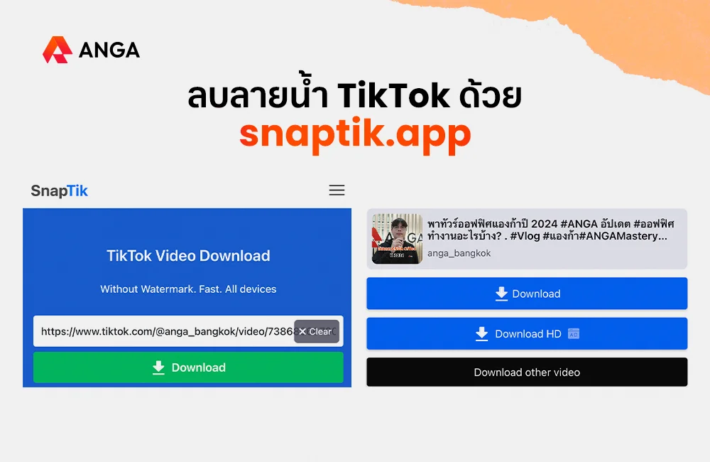 ลบลายน้ำ TikTok ด้วย snaptik.app